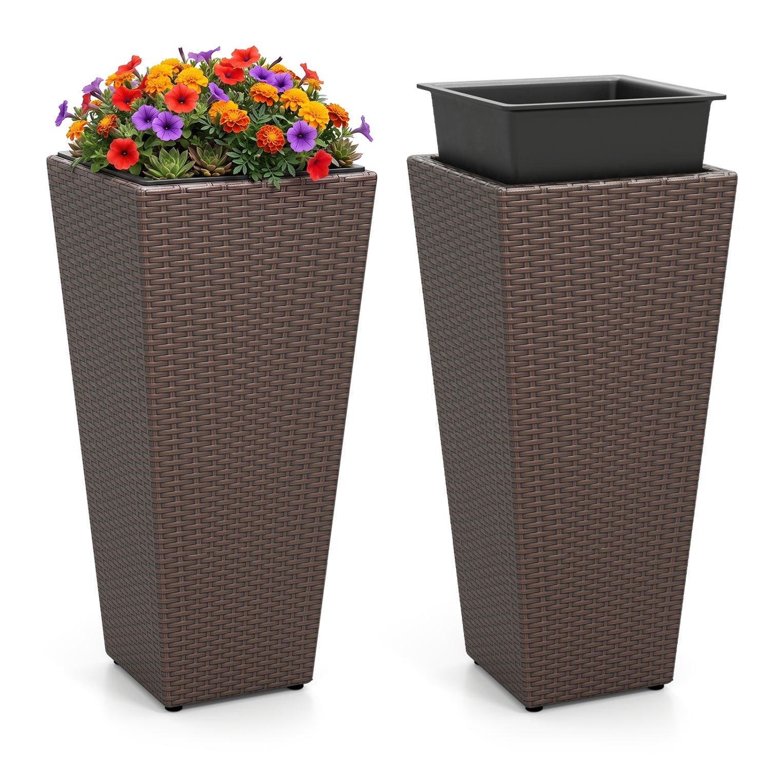 Tall Rattan Plant Pots with Liners - Set of 2 - Cheeky Garden