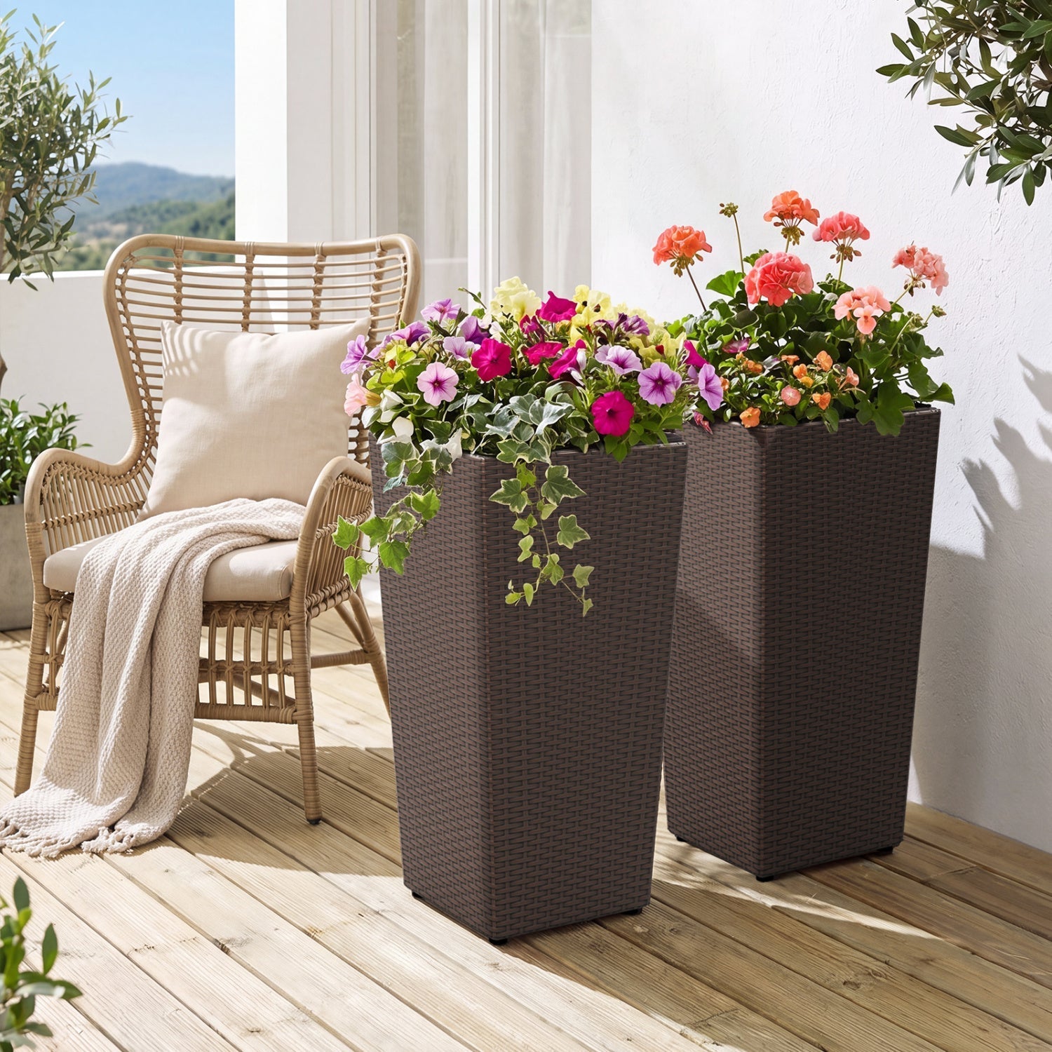 Tall Rattan Plant Pots with Liners - Set of 2 - Cheeky Garden
