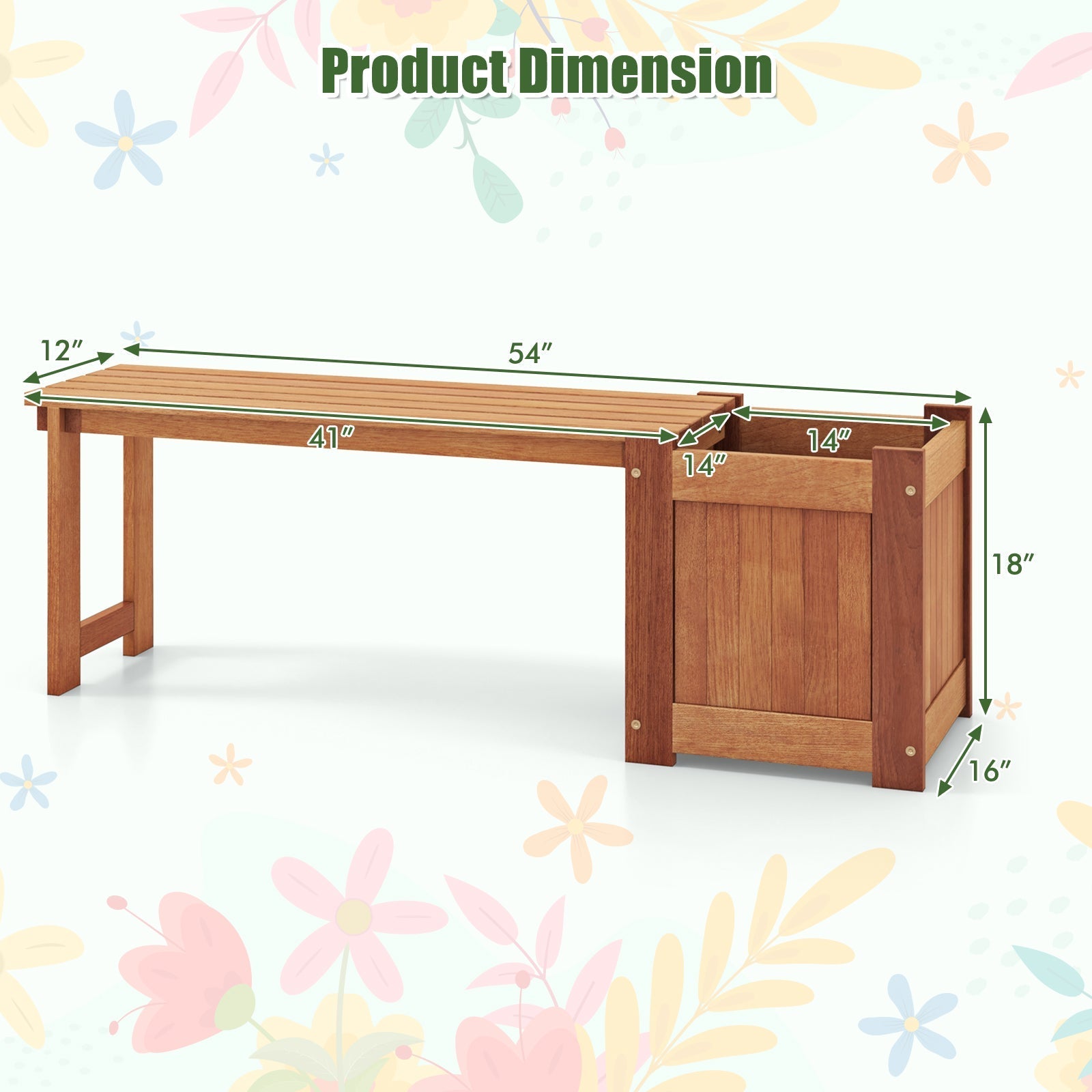 Teak Oil Finish Raised Garden Bed Wood Planter Box with Bench - Cheeky Garden