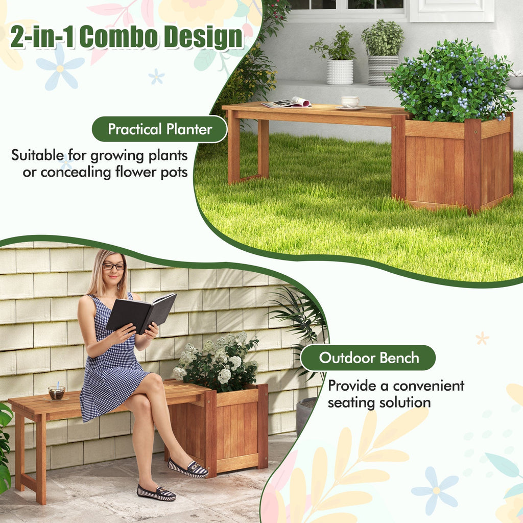 Teak Oil Finish Raised Garden Bed Wood Planter Box with Bench - Cheeky Garden