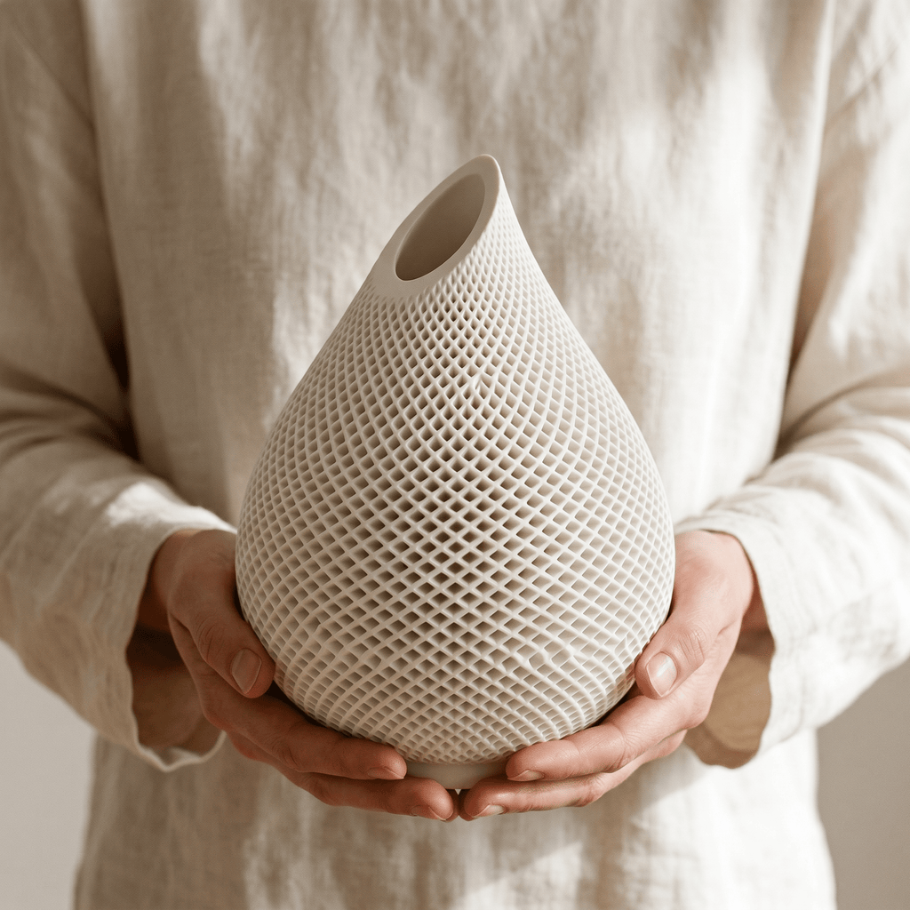 Teardrop Honeycomb Vase – Gypsum White 5" - Cheeky Garden