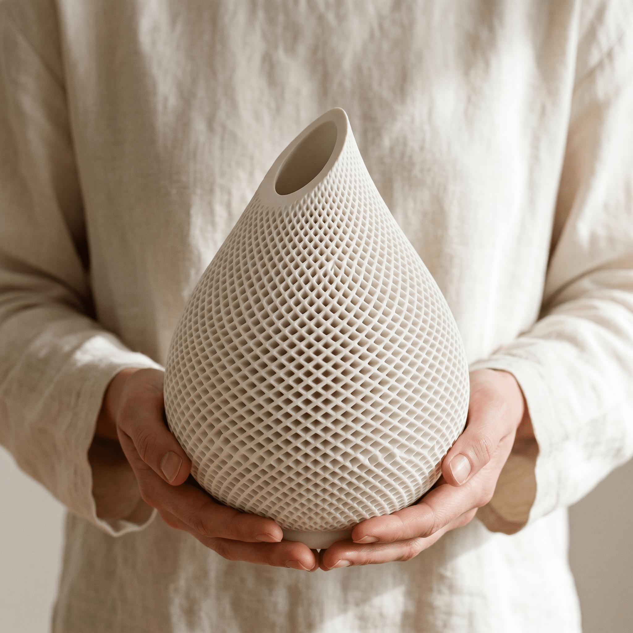 Teardrop Honeycomb Vase – Gypsum White 5" - Cheeky Garden