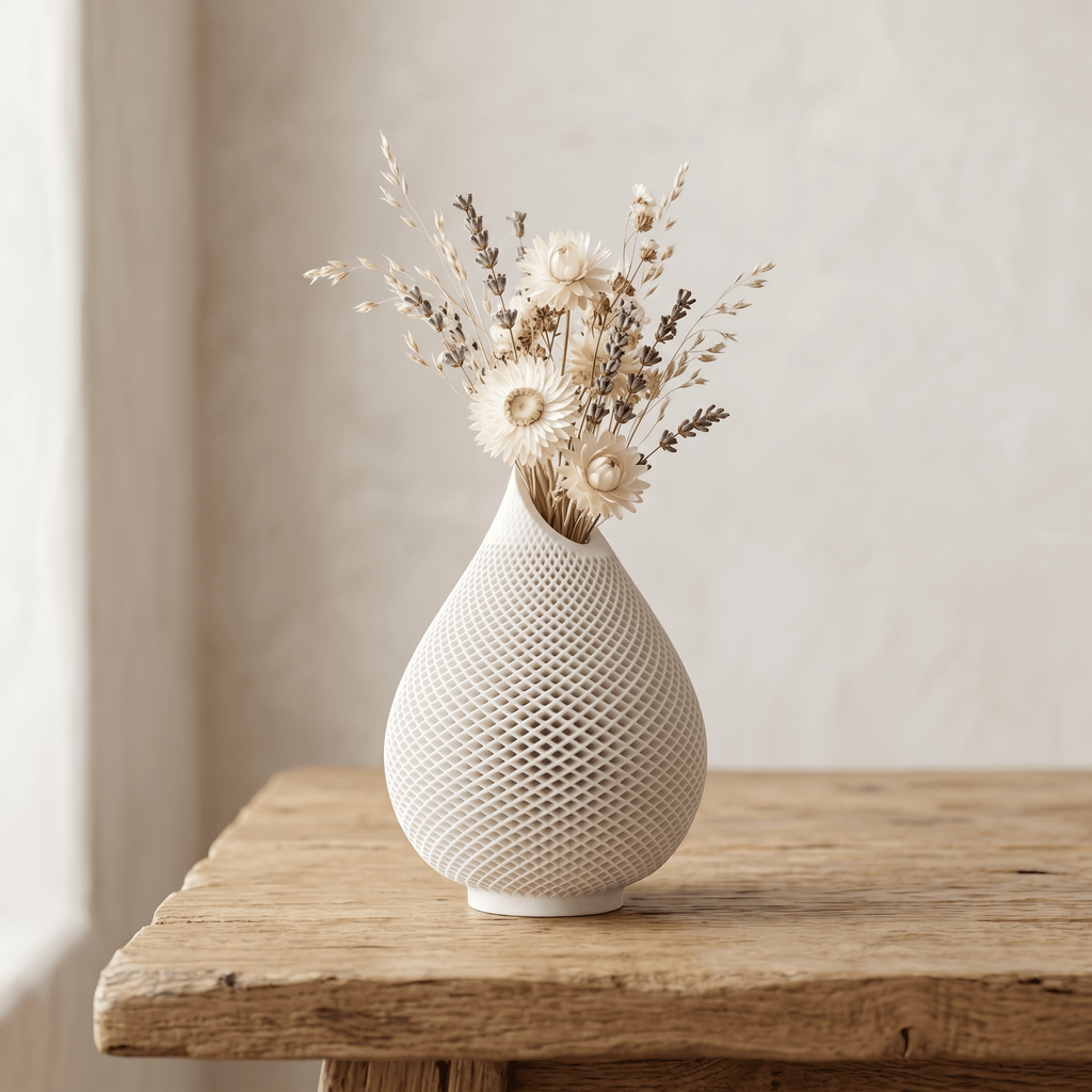 Teardrop Honeycomb Vase – Gypsum White 5" - Cheeky Garden
