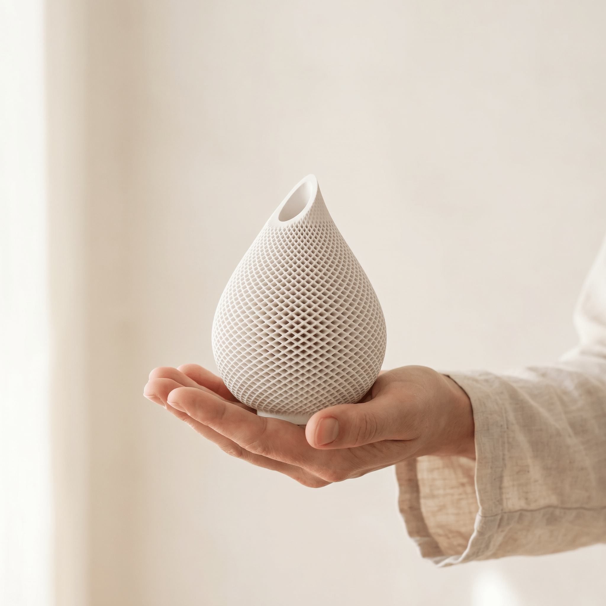 Teardrop Honeycomb Vase – Gypsum White 5" - Cheeky Garden