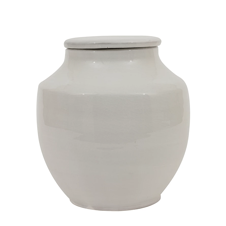 Terracotta Cachepot Jar in White Glaze, Short - Cheeky Garden
