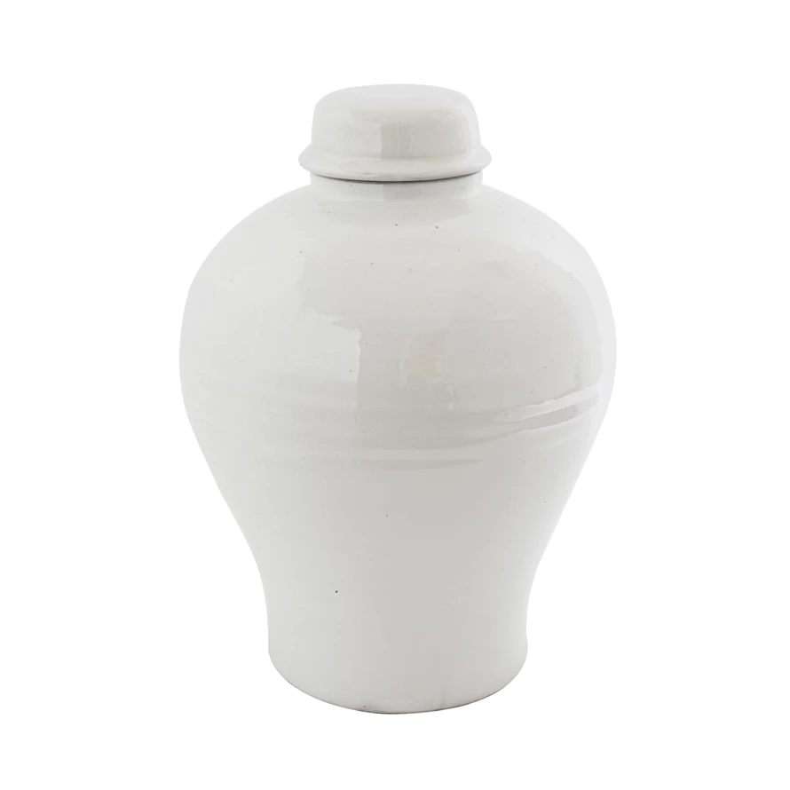 Terracotta Cachepot Jar in White Glaze, Tall - Cheeky Garden