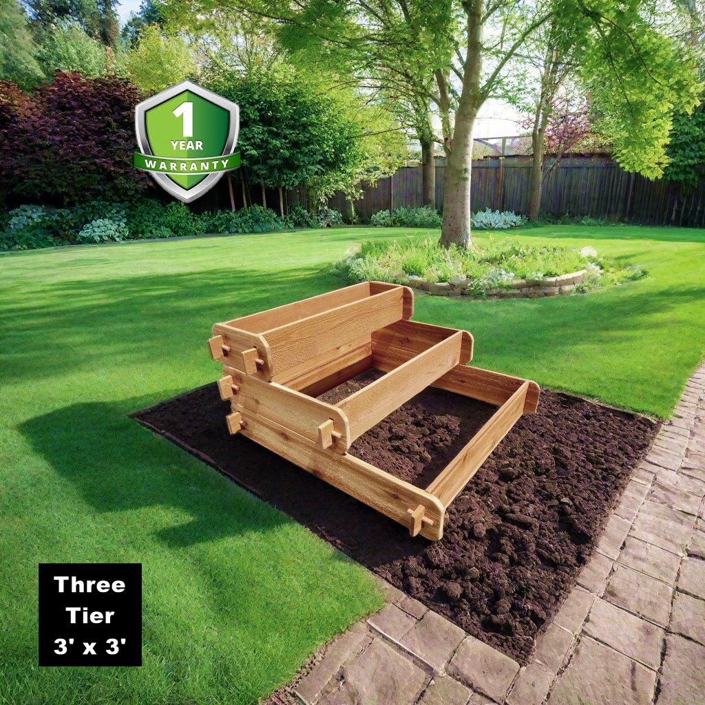 Timberlane Gardens Raised Garden Bed Kit 3 Tiered Pyramid (1x3 2x3 3x3) Select Cedar Elevated Planter - Cheeky Garden