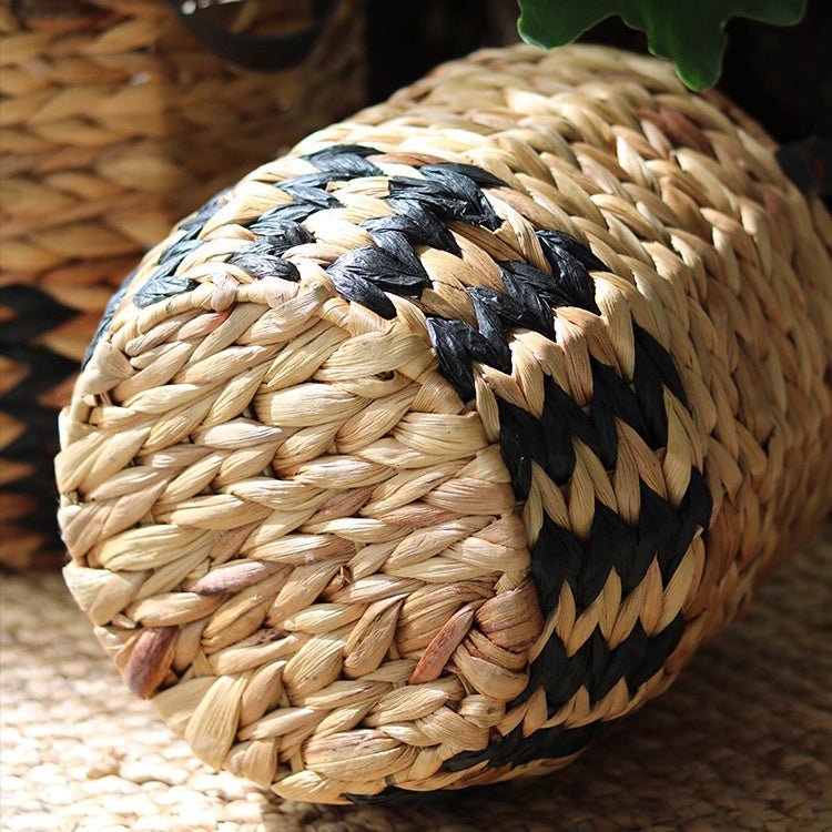 Two-Tone Basket Planter with Leather Handles - Cheeky Garden