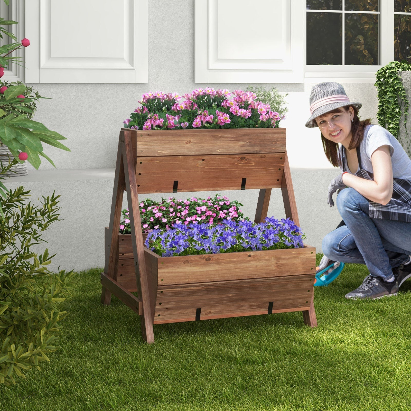 Vertical Raised Garden bed with 3 Wooden Planter Boxes - Cheeky Garden
