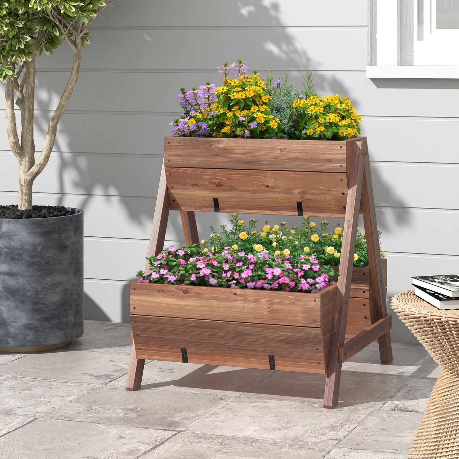 Vertical Raised Garden bed with 3 Wooden Planter Boxes - Cheeky Garden