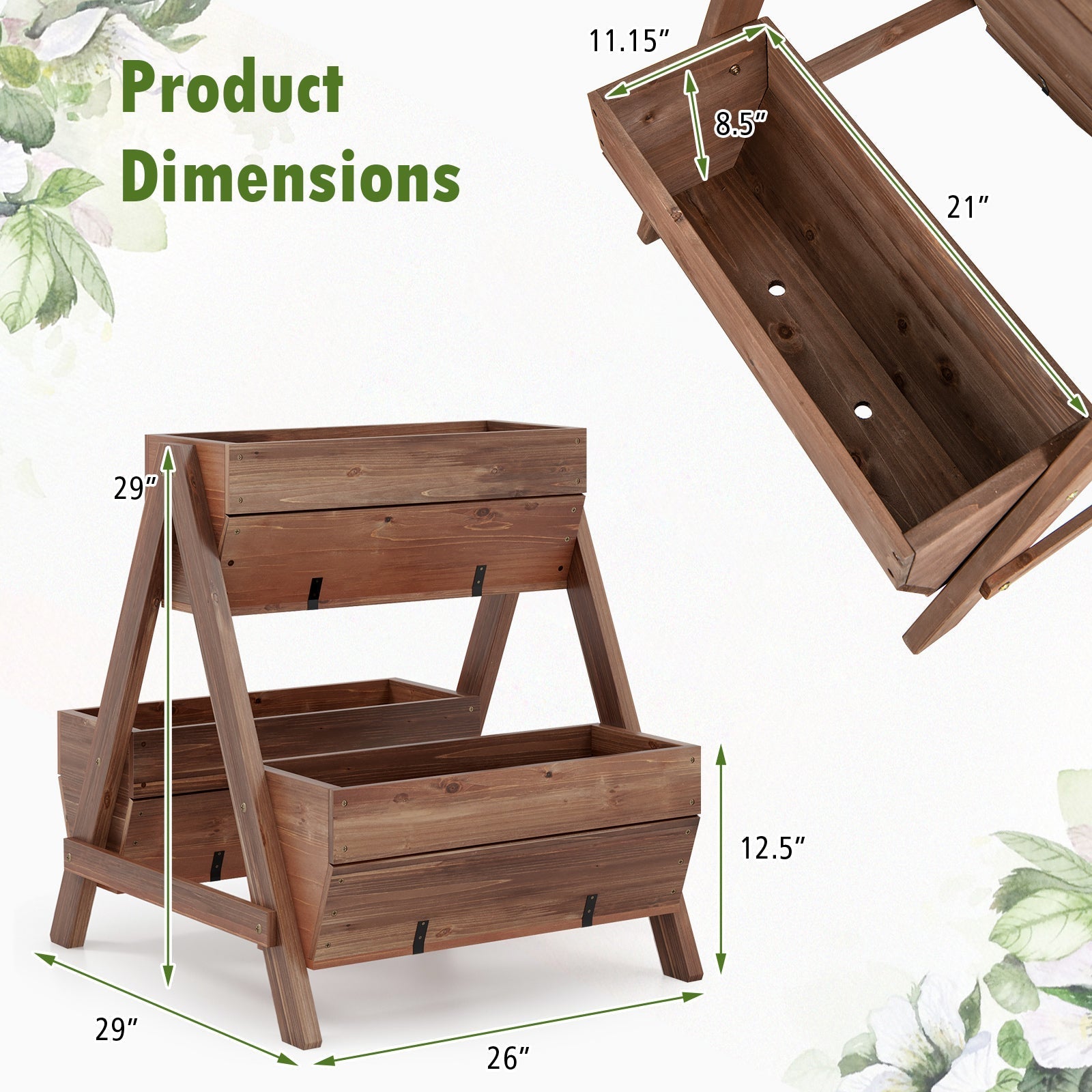 Vertical Raised Garden bed with 3 Wooden Planter Boxes - Cheeky Garden