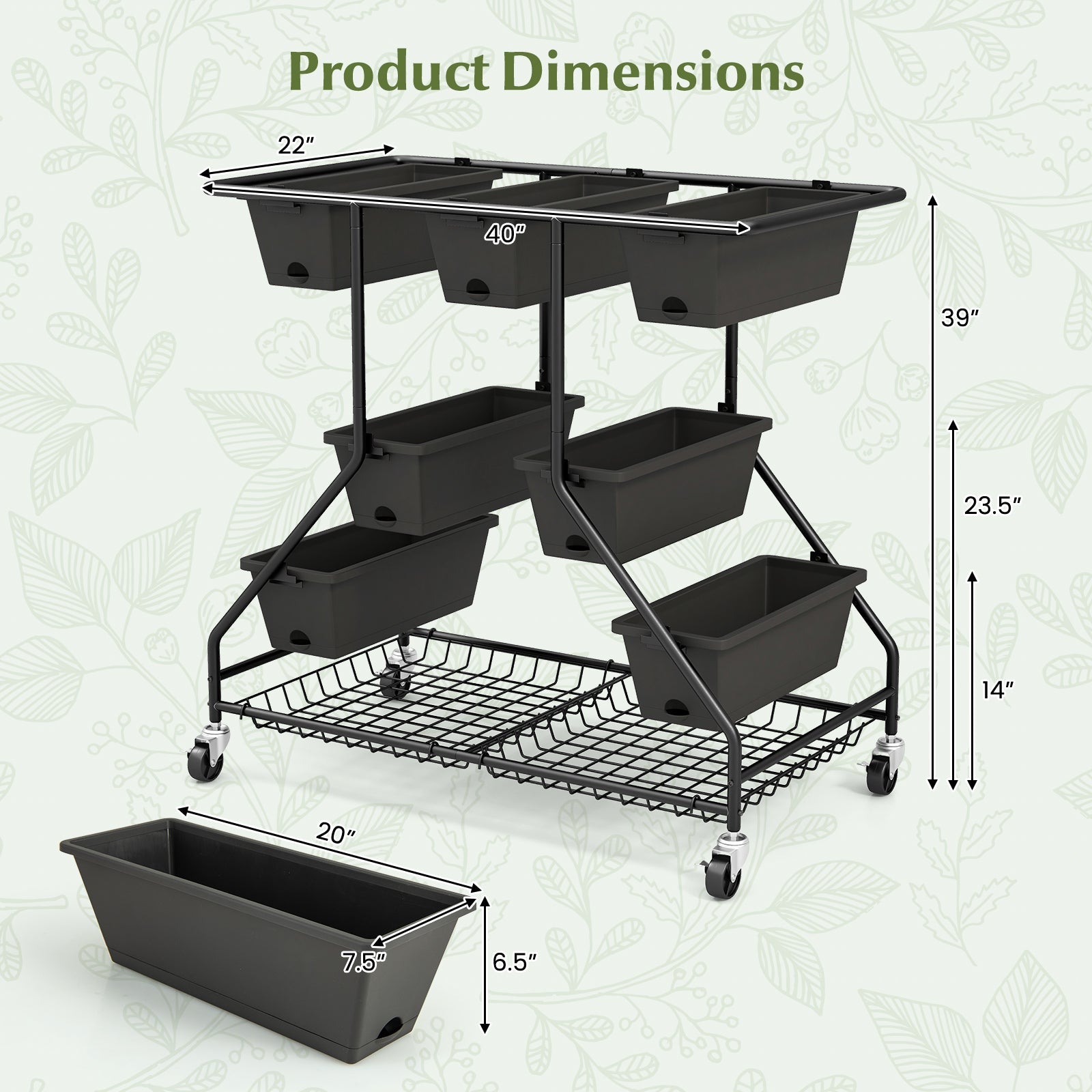 Vertical Raised Garden Bed with 7 Planter Boxes and Storage Baskets-Black - Cheeky Garden