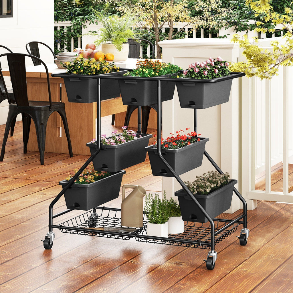 Vertical Raised Garden Bed with 7 Planter Boxes and Storage Baskets-Black - Cheeky Garden