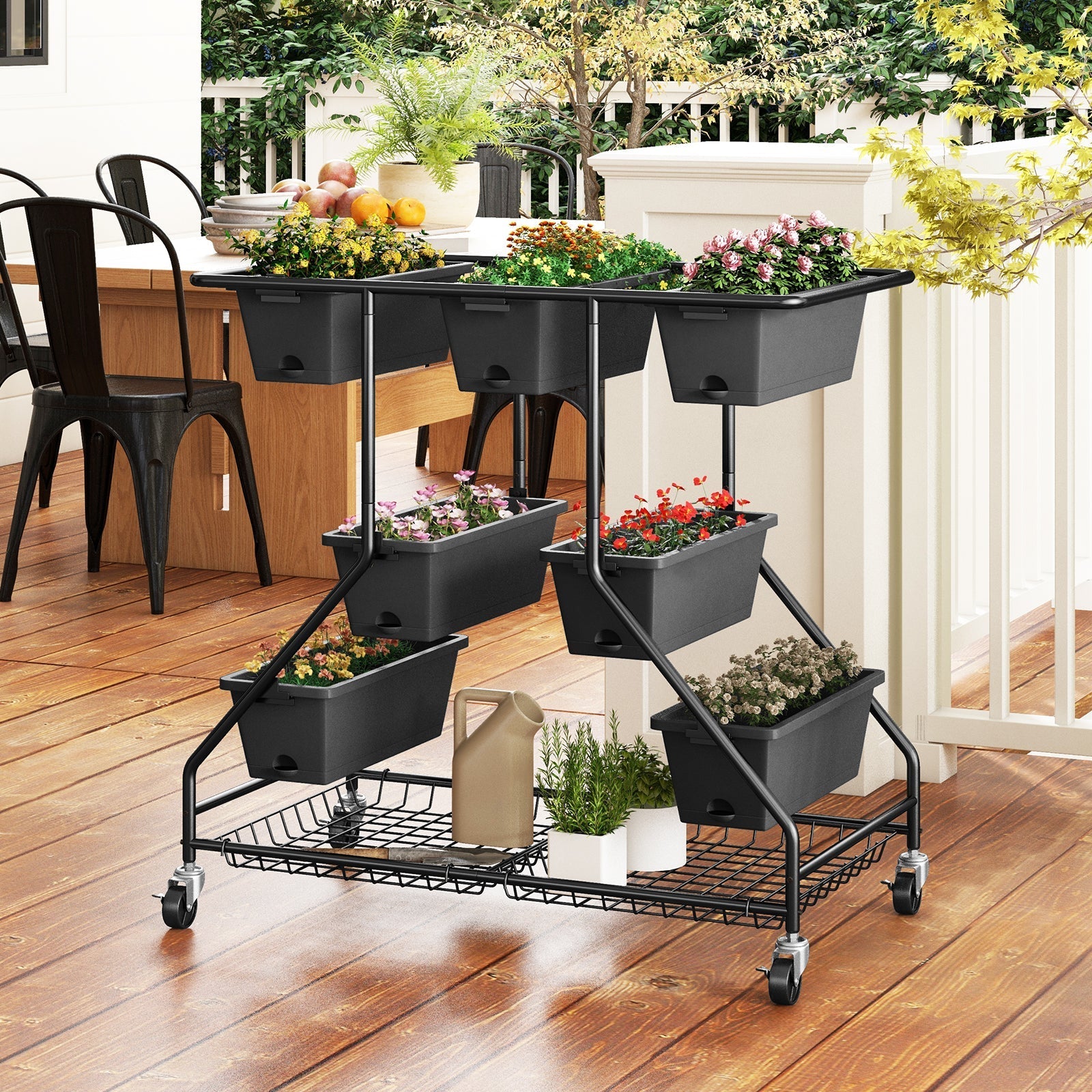 Vertical Raised Garden Bed with 7 Planter Boxes and Storage Baskets-Black - Cheeky Garden