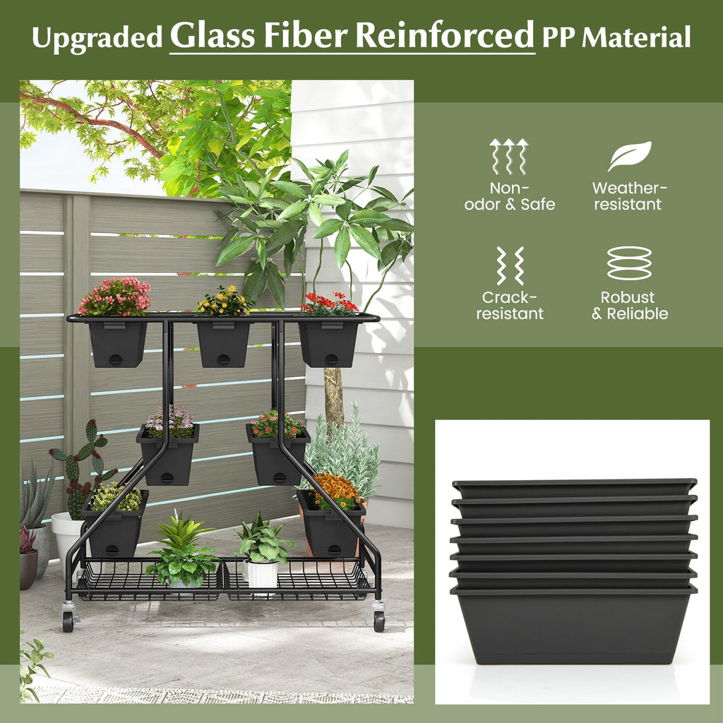 Vertical Raised Garden Bed with 7 Planter Boxes and Storage Baskets-Black - Cheeky Garden