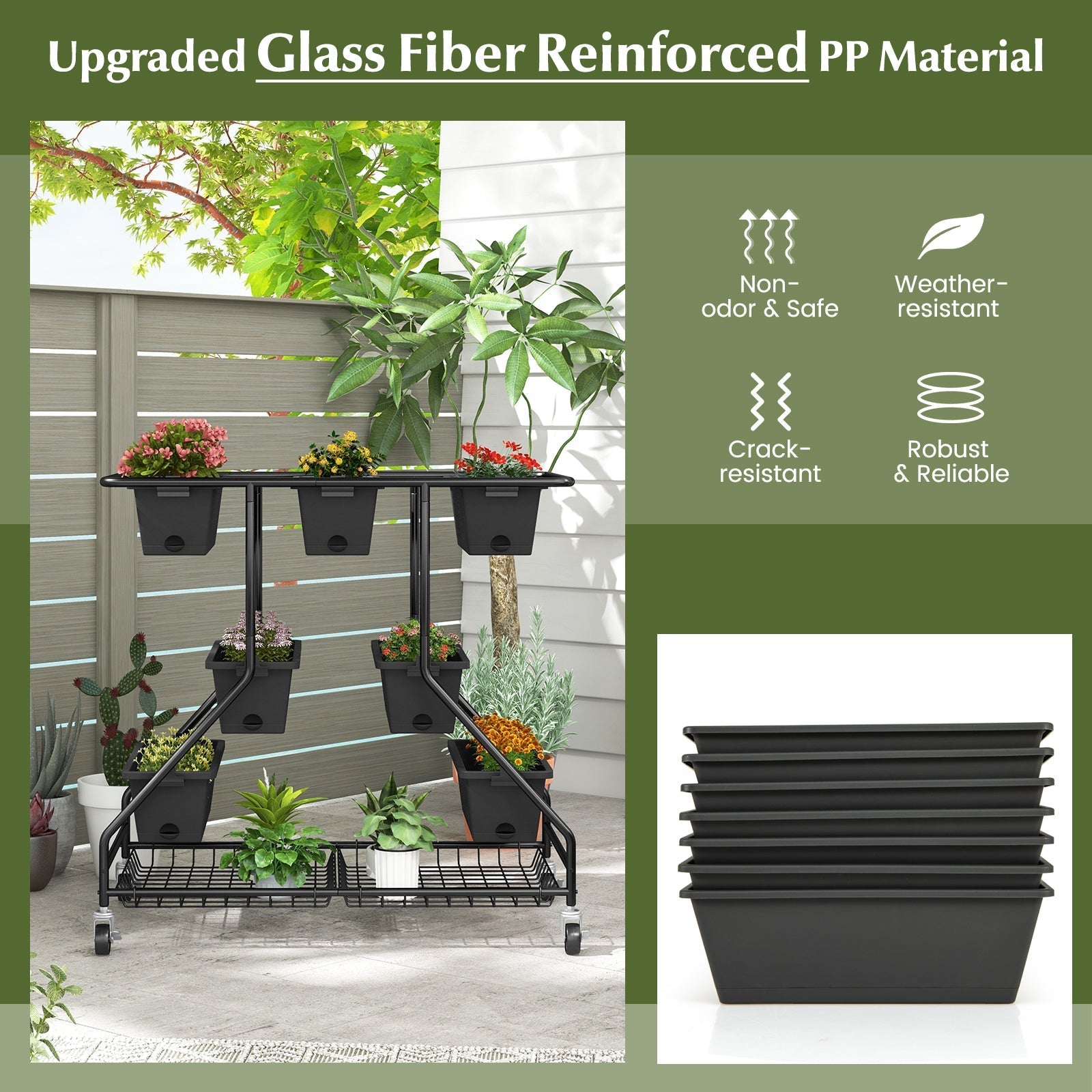 Vertical Raised Garden Bed with 7 Planter Boxes and Storage Baskets-Black - Cheeky Garden