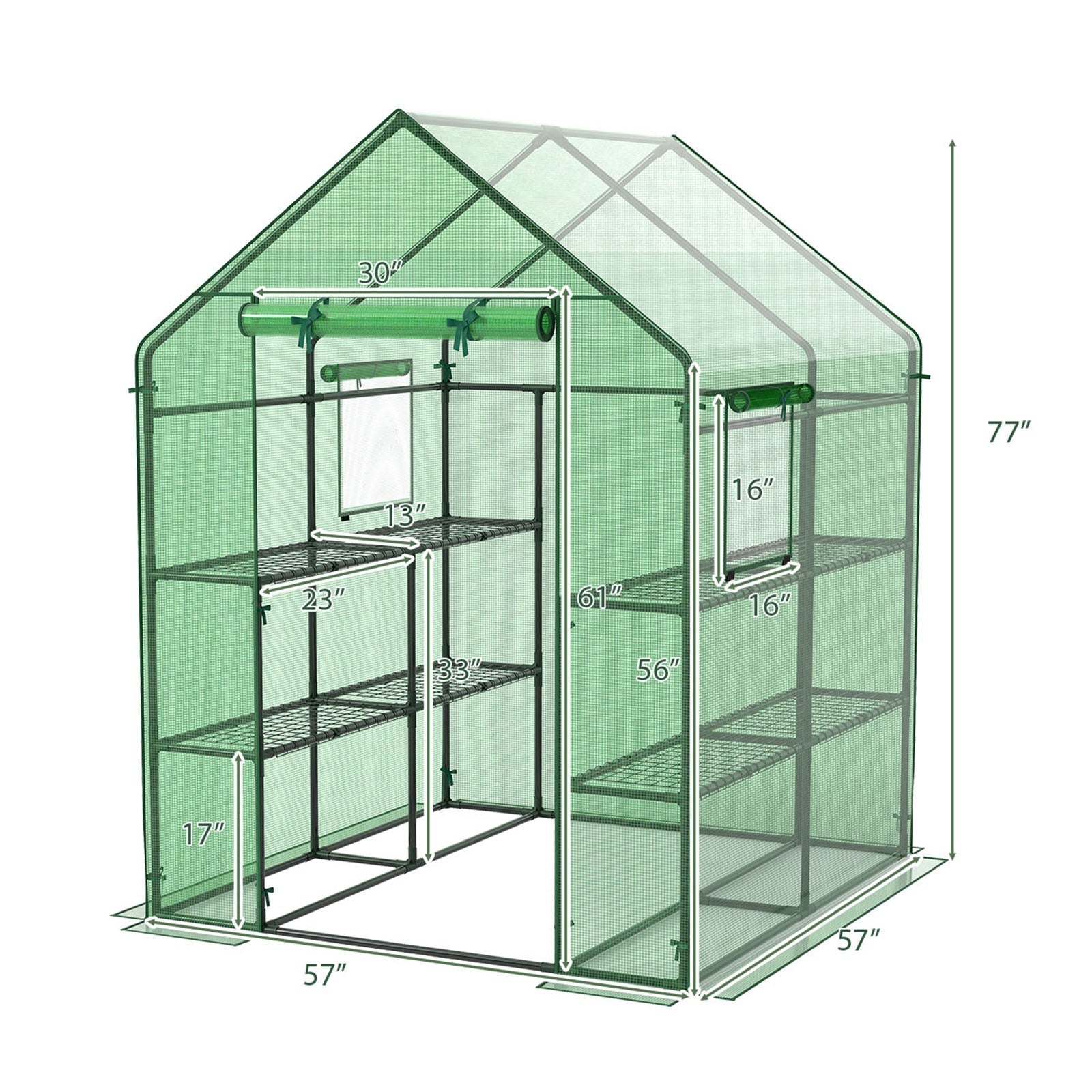 Walk-in Greenhouse 56 x 56 x 77 Inch Gardening with Observation Windows - Cheeky Garden