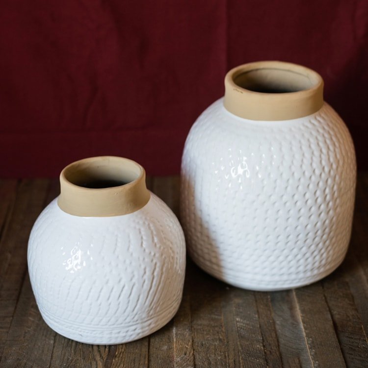 White Flower Vase Glazed Ceramic Vase - Cheeky Garden
