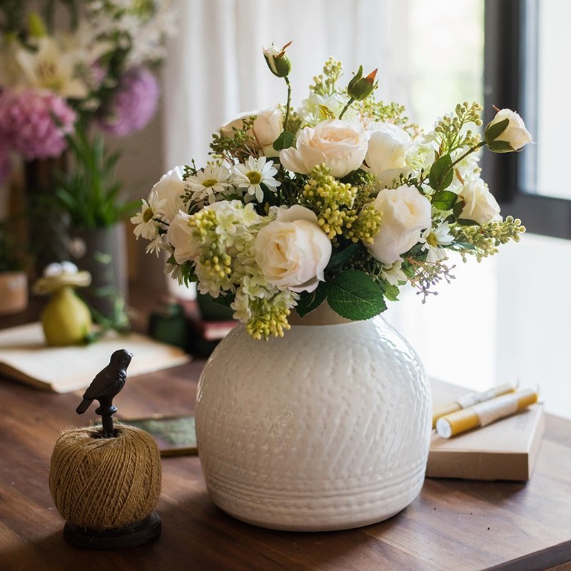 White Flower Vase Glazed Ceramic Vase - Cheeky Garden