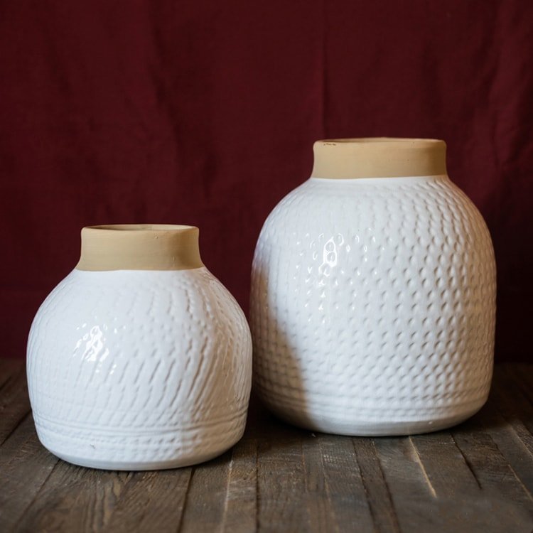 White Flower Vase Glazed Ceramic Vase - Cheeky Garden