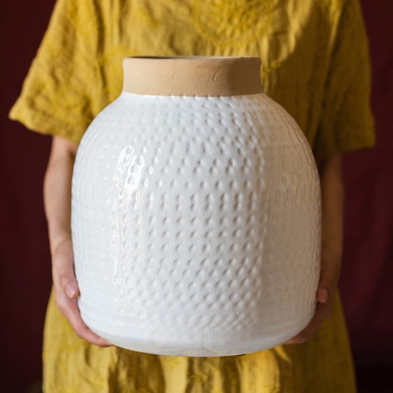 White Flower Vase Glazed Ceramic Vase - Cheeky Garden