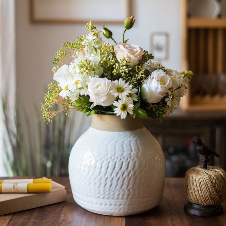 White Flower Vase Glazed Ceramic Vase - Cheeky Garden