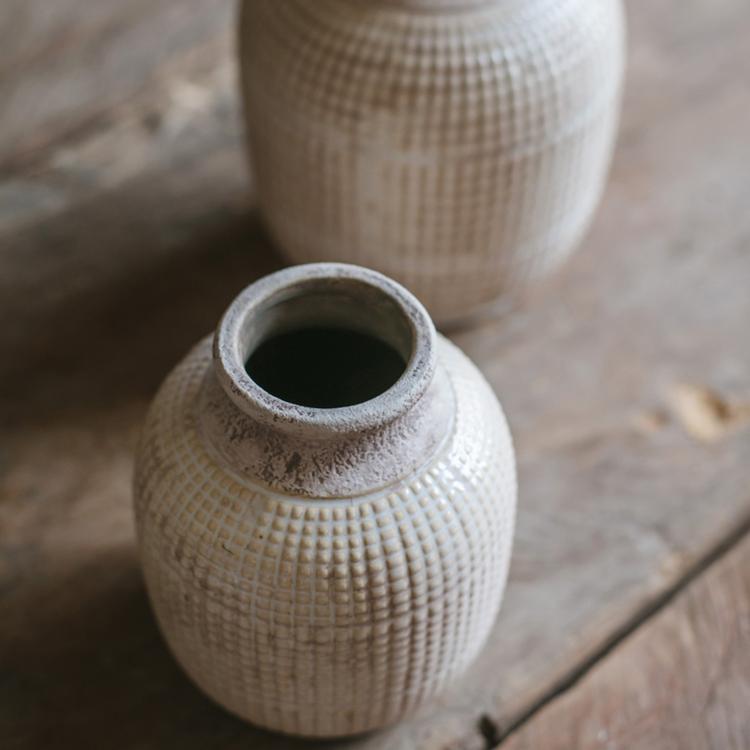 White Textured Porcelain Ceramic Jar Vase - Cheeky Garden