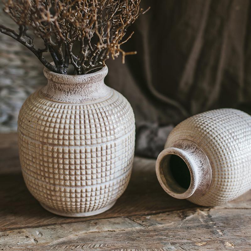 White Textured Porcelain Ceramic Jar Vase - Cheeky Garden