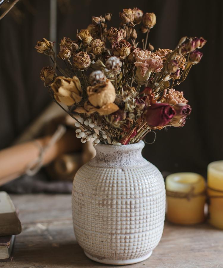 White Textured Porcelain Ceramic Jar Vase - Cheeky Garden