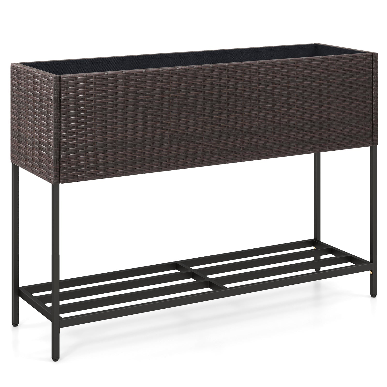 Wicker Raised Garden Bed with Storage Shelf and Drainage Gaps for Flowers - Cheeky Garden