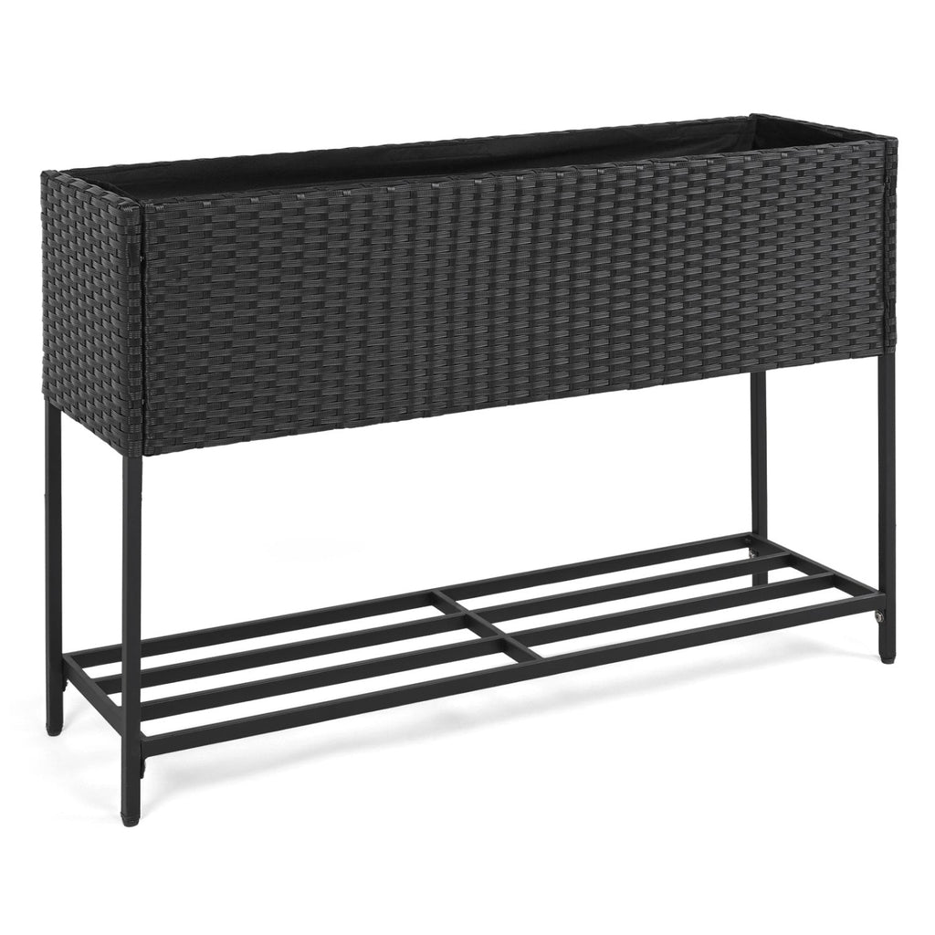 Wicker Raised Garden Bed with Storage Shelf and Drainage Gaps for Flowers - Cheeky Garden