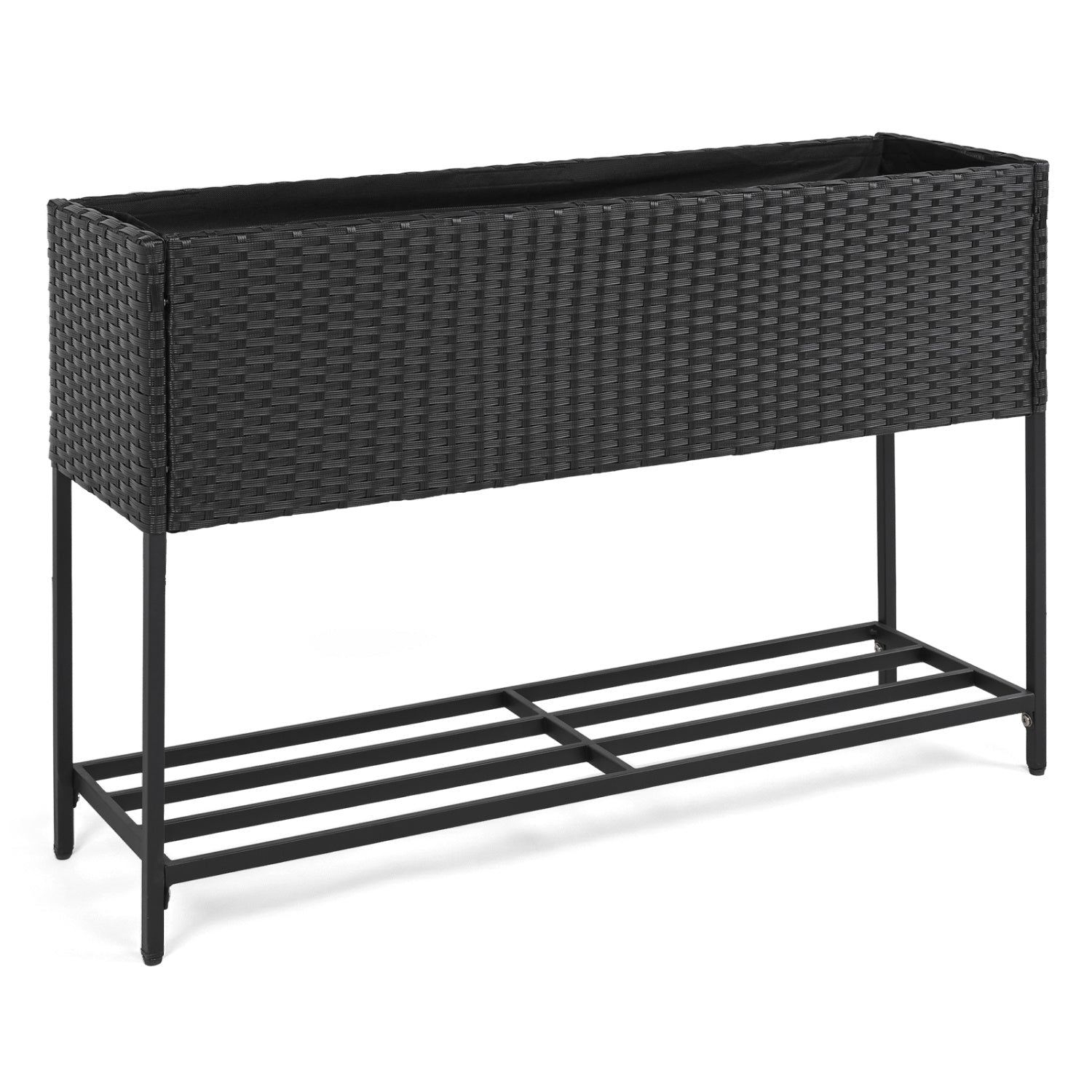 Wicker Raised Garden Bed with Storage Shelf and Drainage Gaps for Flowers - Cheeky Garden