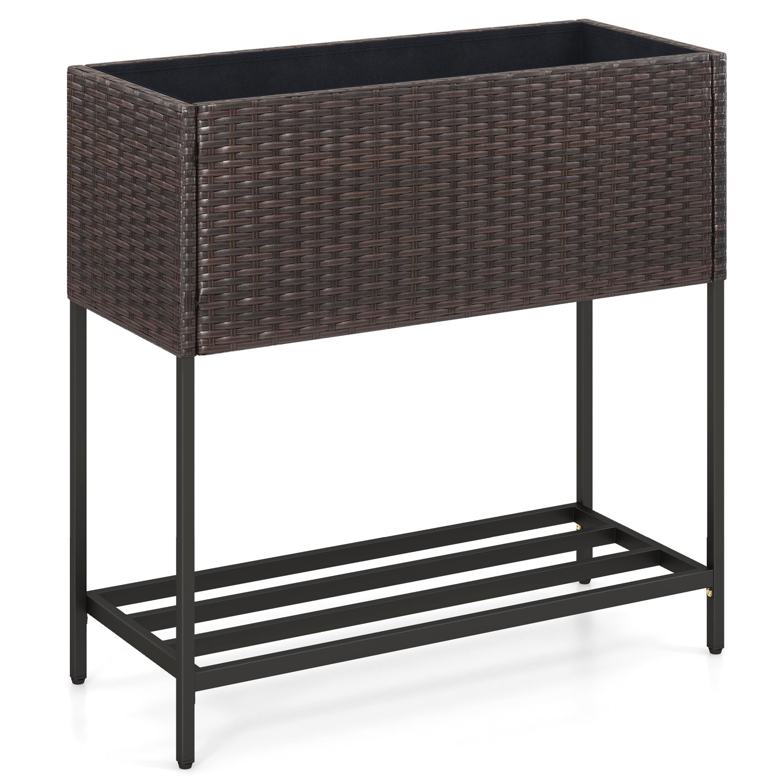 Wicker Raised Garden Bed with Storage Shelf and Removable Liner for Flowers - Cheeky Garden