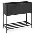 Wicker Raised Garden Bed with Storage Shelf and Removable Liner for Flowers - Cheeky Garden