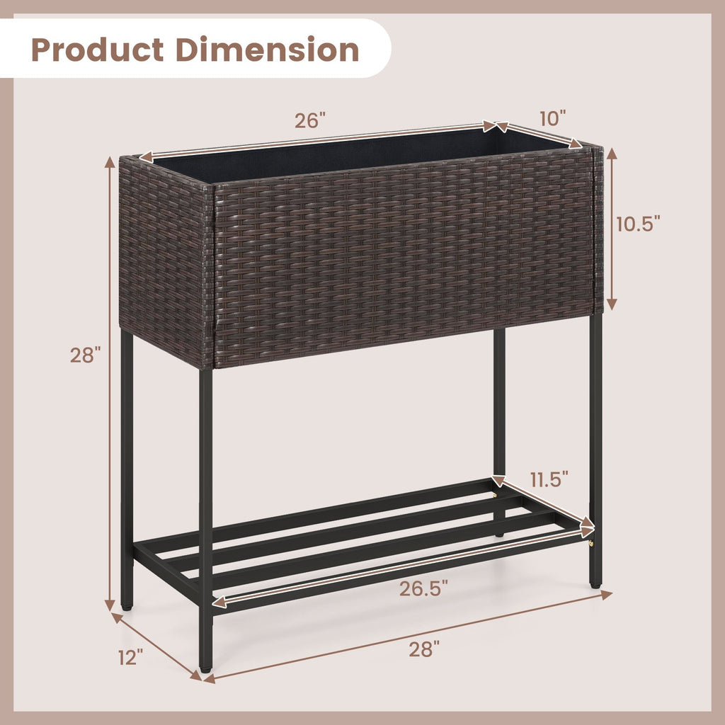 Wicker Raised Garden Bed with Storage Shelf and Removable Liner for Flowers - Cheeky Garden