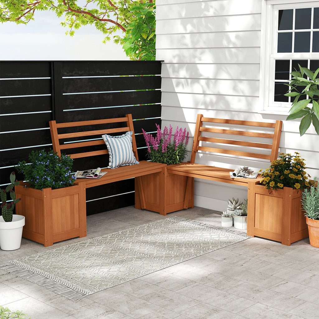 Wood Planter Box with Bench and Backrest for Garden Yard Balcony - Cheeky Garden