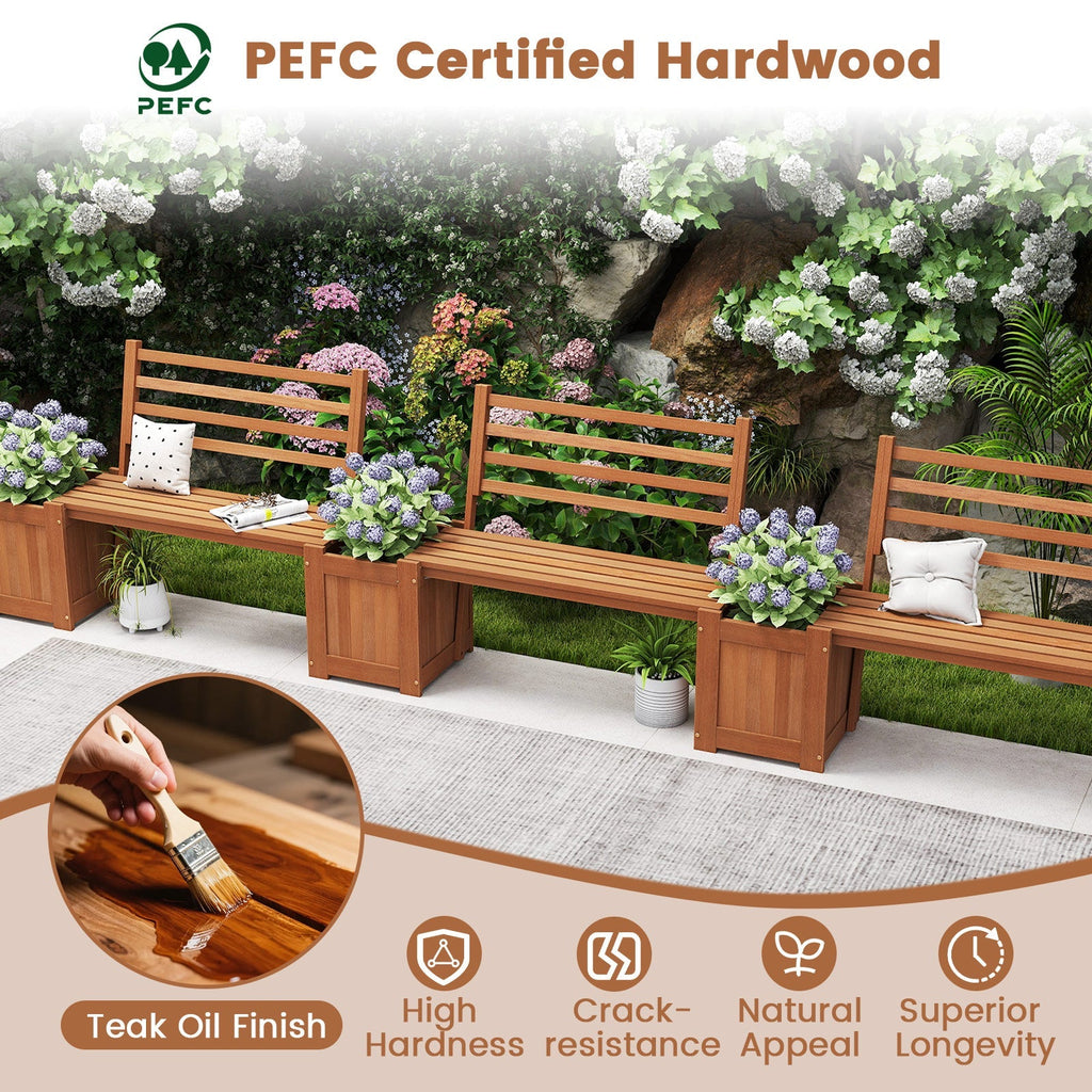 Wood Planter Box with Bench and Backrest for Garden Yard Balcony - Cheeky Garden
