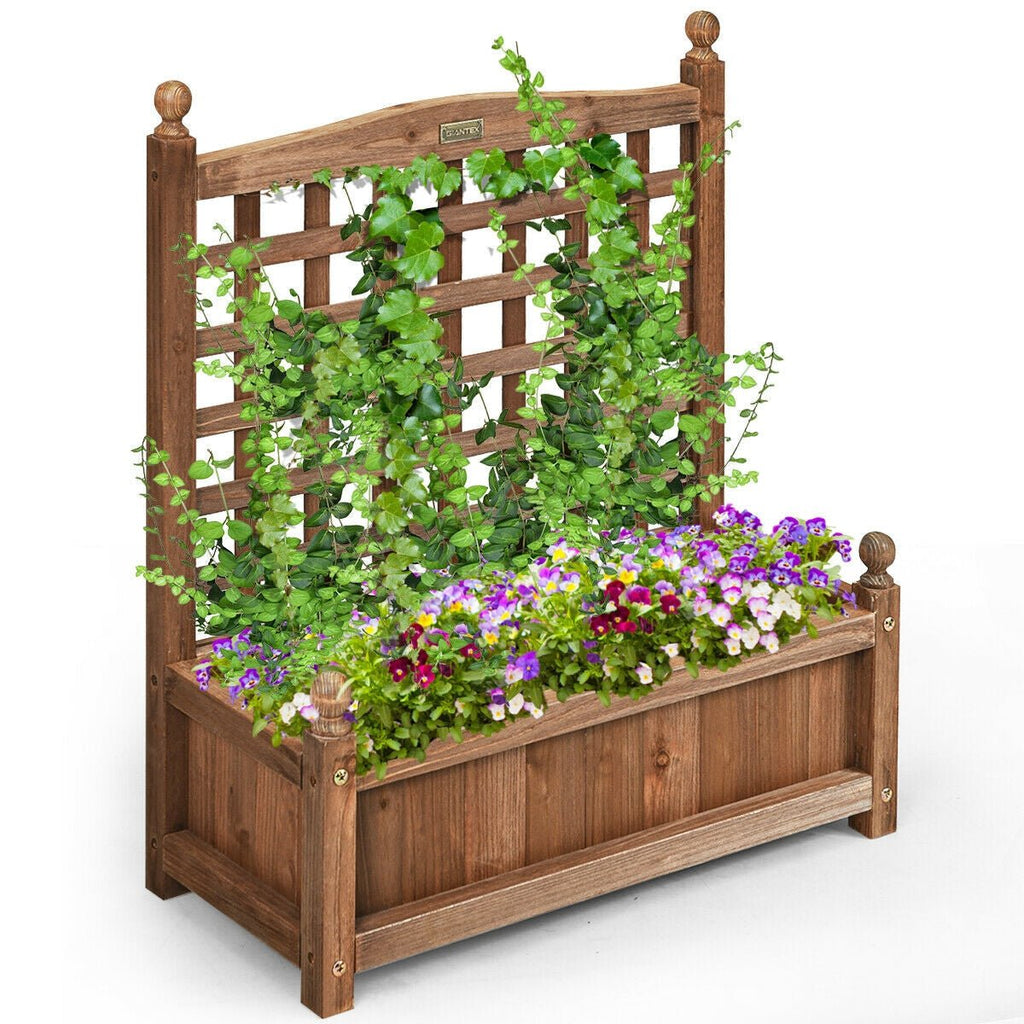 Wood Planter Box with Trellis Weather-resistant Outdoor - Cheeky Garden