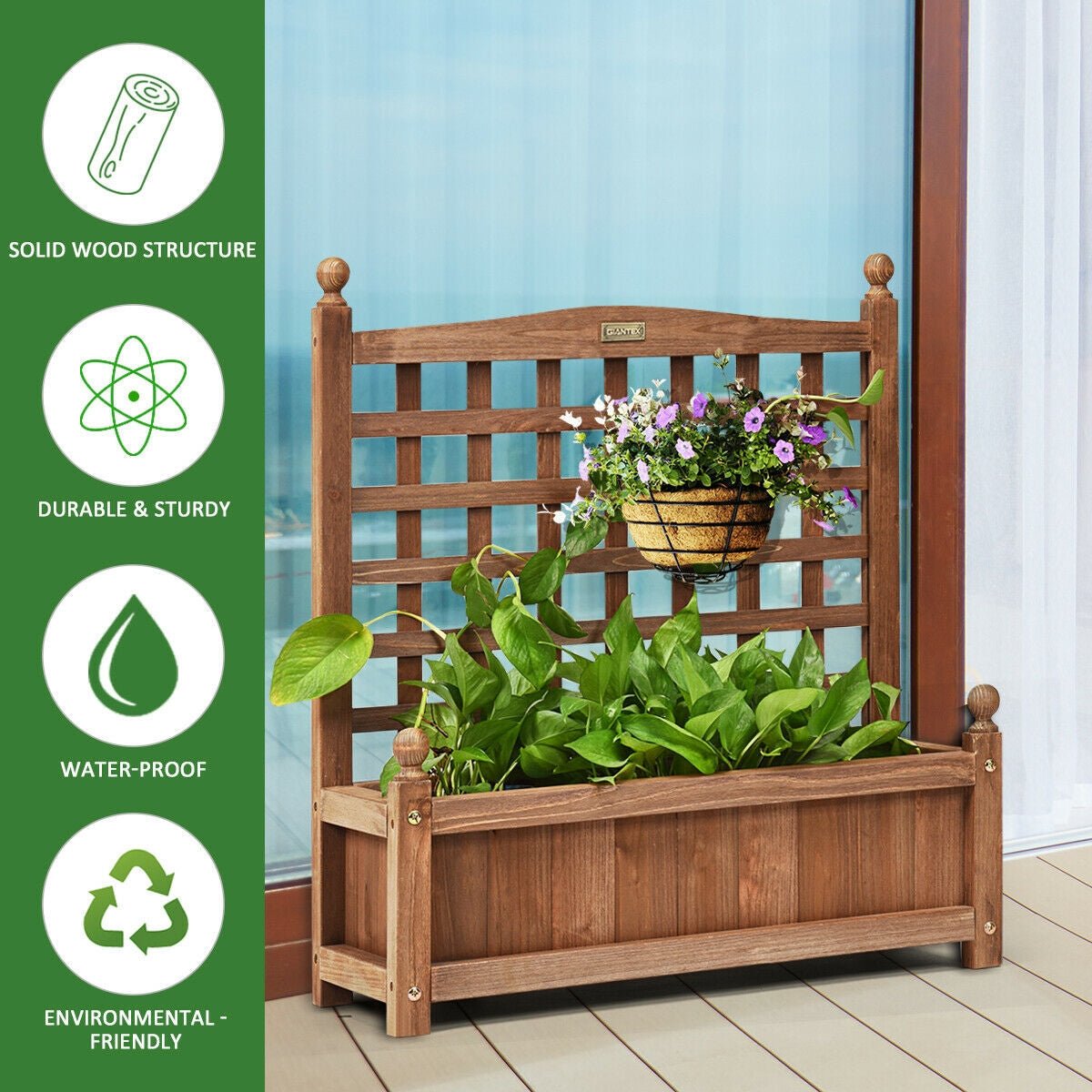 Wood Planter Box with Trellis Weather-resistant Outdoor - Cheeky Garden