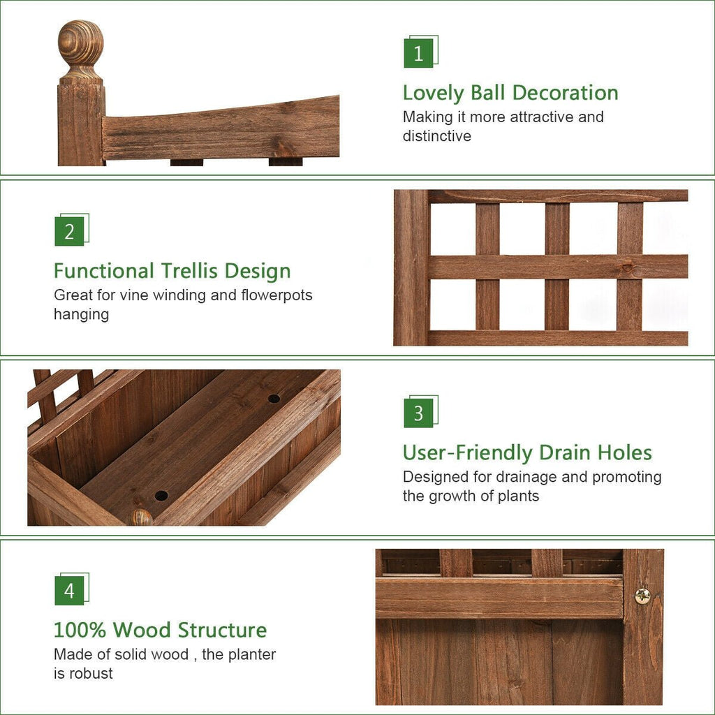 Wood Planter Box with Trellis Weather-resistant Outdoor - Cheeky Garden