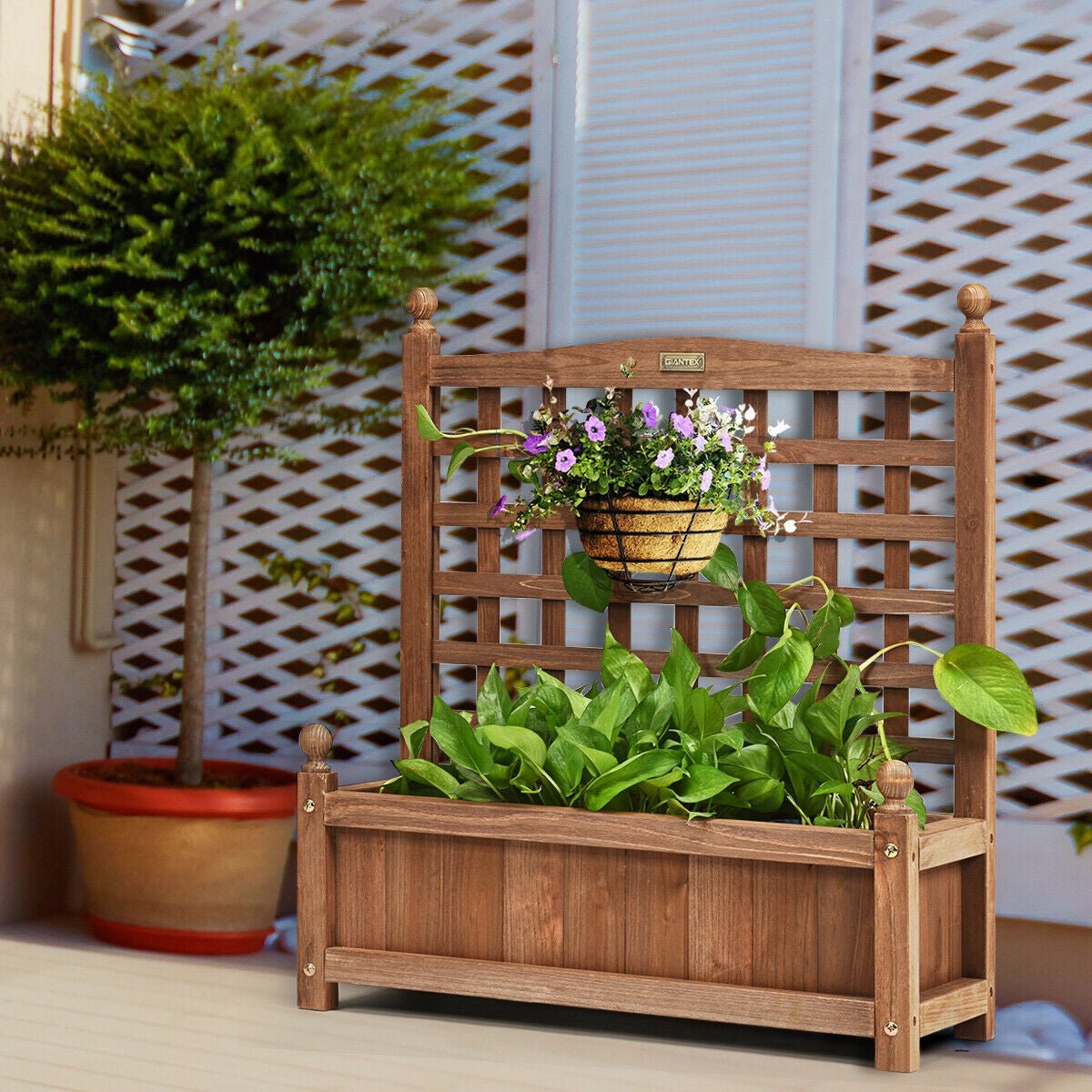 Wood Planter Box with Trellis Weather-resistant Outdoor - Cheeky Garden