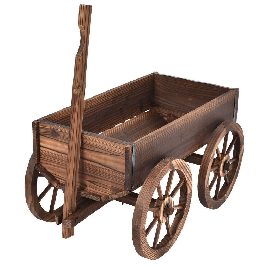 Wood Wagon Planter Pot Stand with Wheels - Cheeky Garden