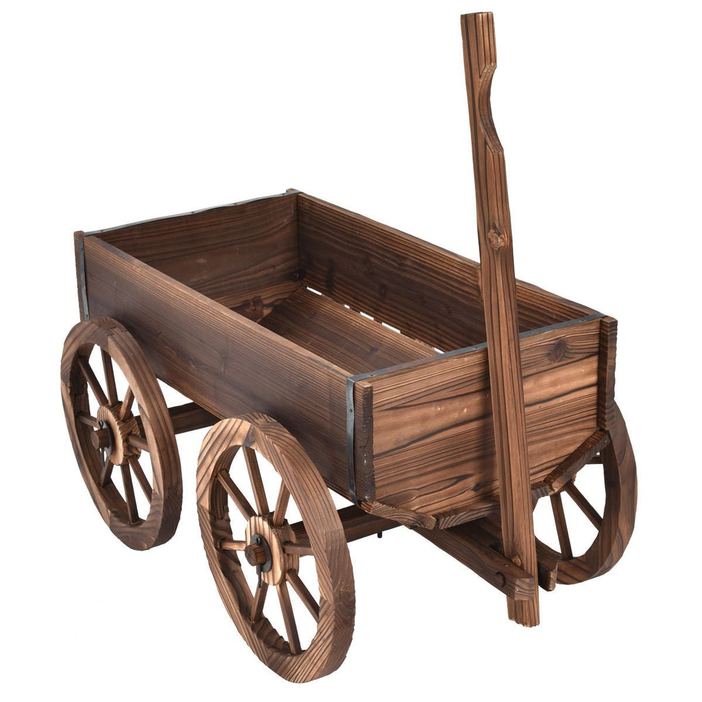 Wood Wagon Planter Pot Stand with Wheels - Cheeky Garden