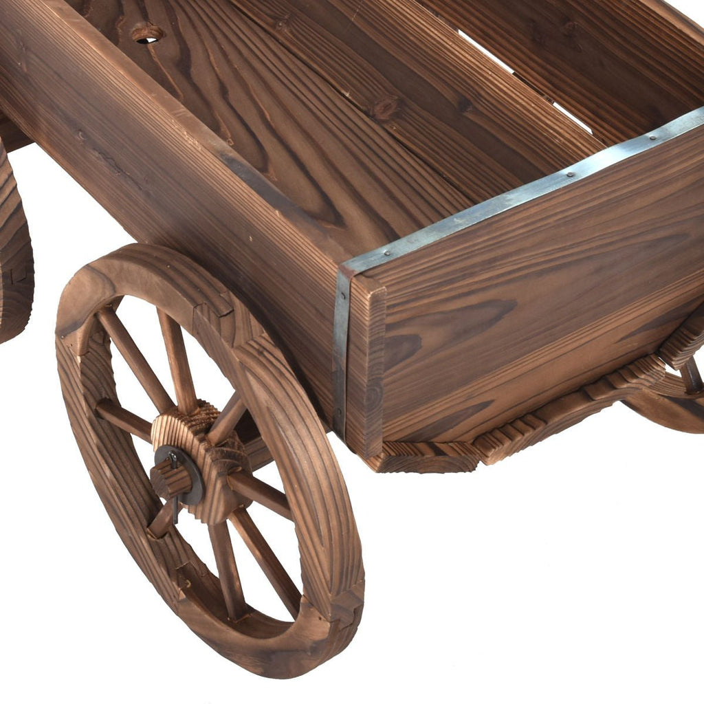 Wood Wagon Planter Pot Stand with Wheels - Cheeky Garden
