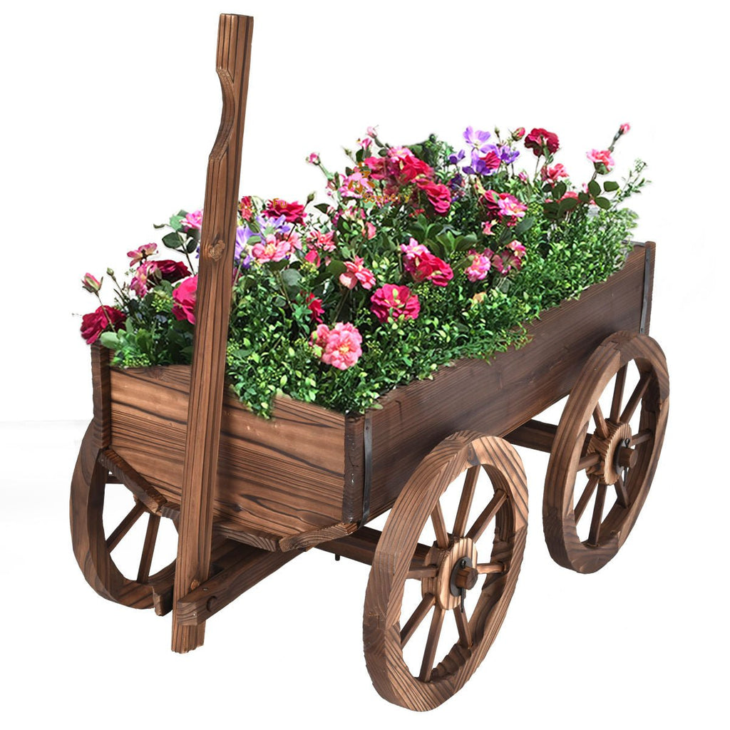 Wood Wagon Planter Pot Stand with Wheels - Cheeky Garden