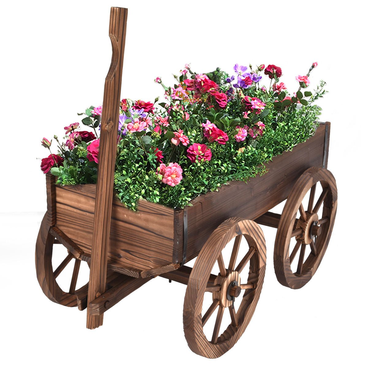 Wood Wagon Planter Pot Stand with Wheels - Cheeky Garden
