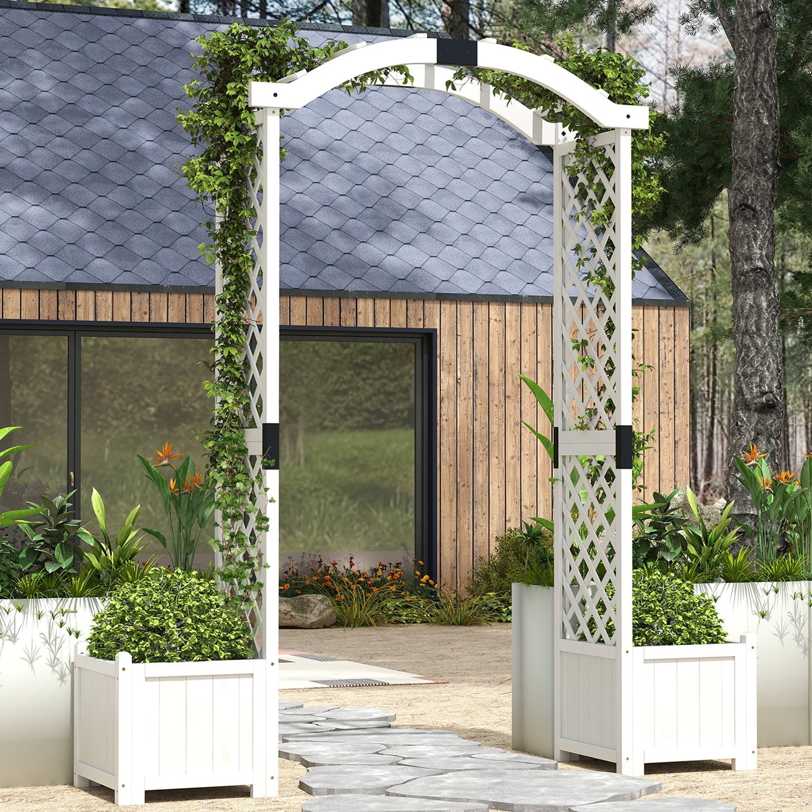 Wooden Garden Arbor with Planter and Trellis for Climbing Plants Decorations - Cheeky Garden