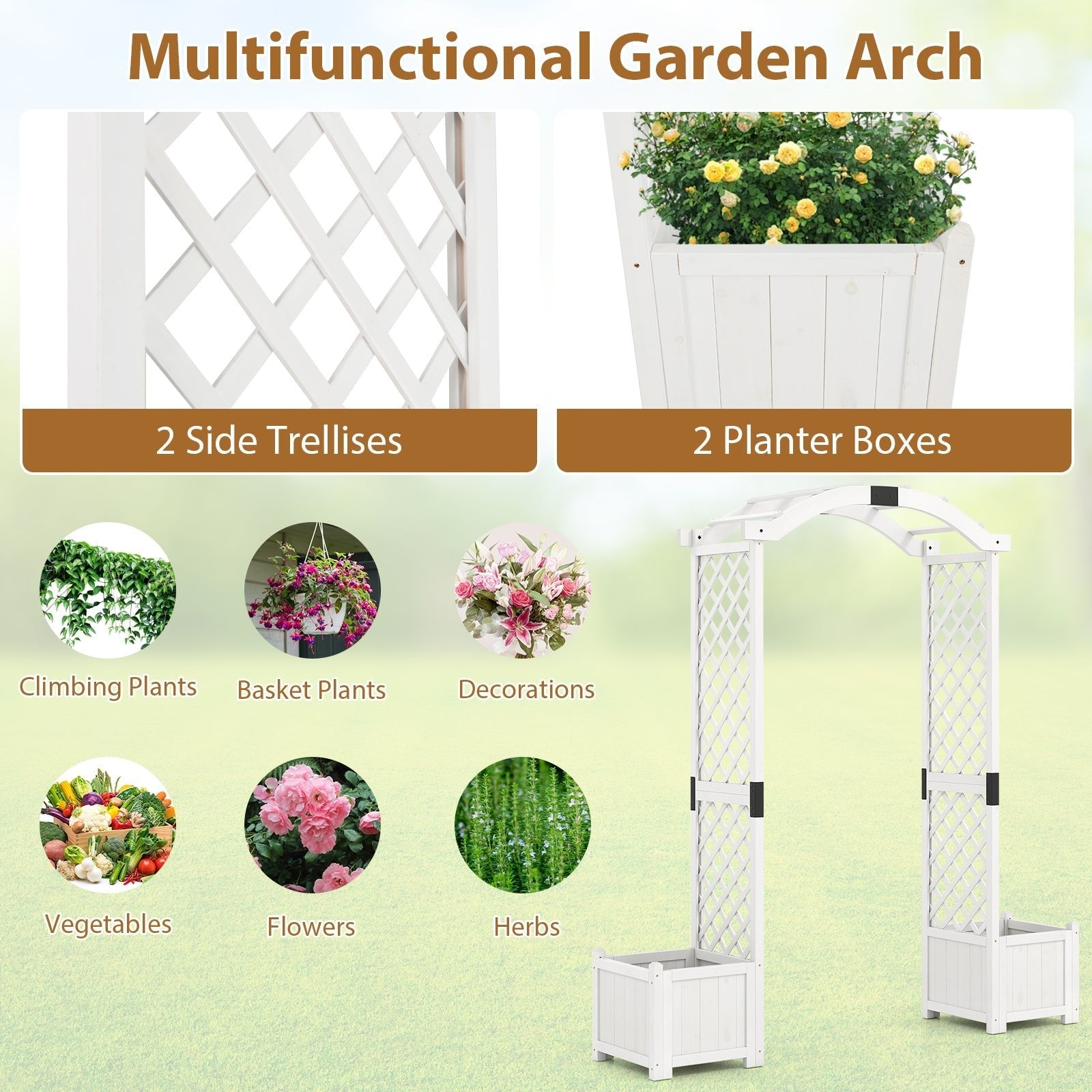 Wooden Garden Arbor with Planter and Trellis for Climbing Plants Decorations - Cheeky Garden