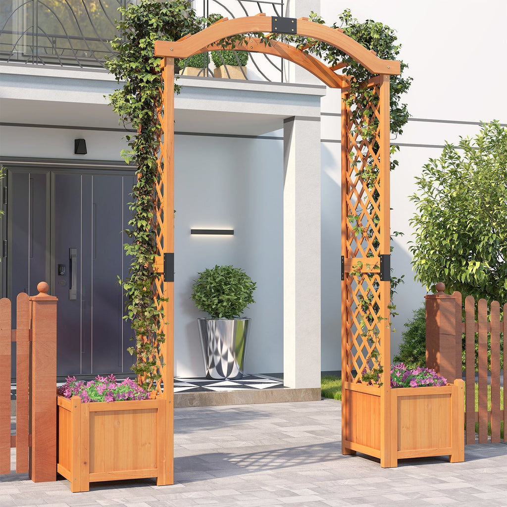 Wooden Garden Arbor with Planter and Trellis for Climbing Plants Decorations - Cheeky Garden