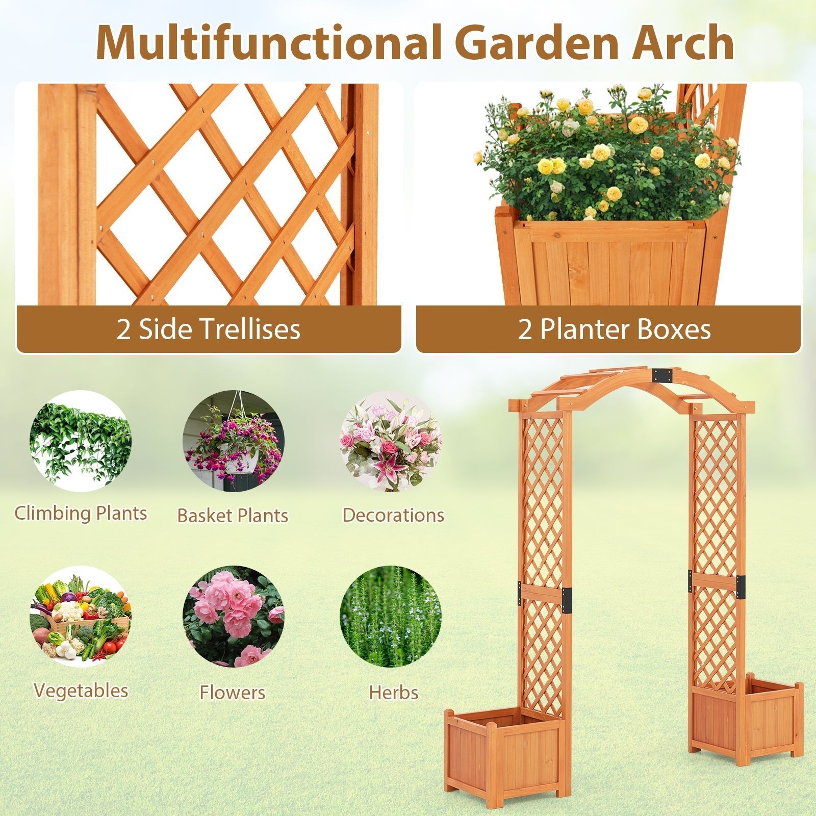 Wooden Garden Arbor with Planter and Trellis for Climbing Plants Decorations - Cheeky Garden